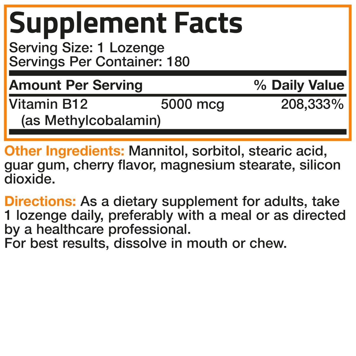 Bronson Methyl B12 5000 mcg – Vitamin B12 Methylcobalamin für Energie & Gehirnunterstützung, 180 Lutschtabletten