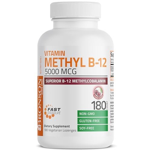 Bronson Methyl B12 5000 mcg – Vitamin B12 Methylcobalamin für Energie & Gehirnunterstützung, 180 Lutschtabletten