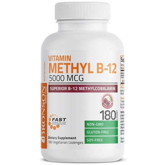 Bronson Methyl B12 5000 mcg – Vitamin B12 Methylcobalamin für Energie & Gehirnunterstützung, 180 Lutschtabletten