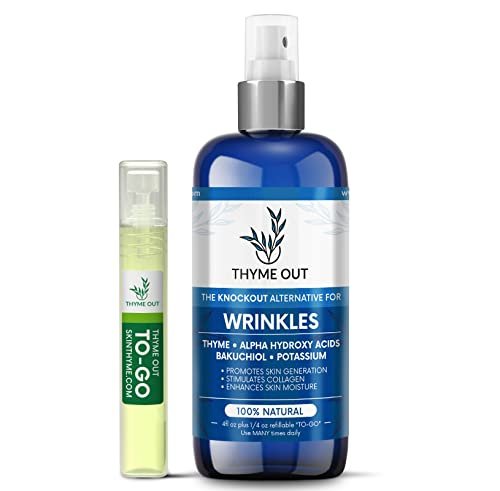 Thyme Out All Natural Anti-Wrinkle Gesichtsspray mit Thymian, Bakuchiol, AHA, Beta-Carotin und Kalium – Bekämpft Falten, feine Linien, Entzündungen und Trockenheit, während es Kollagen fördert (118 ml)