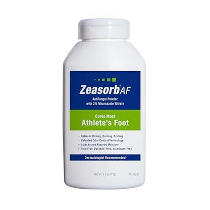 Zeasorb Super Absorbent AF Puder – Patentierte Geruchskontrolle mit 2% Miconazolnitrat und beruhigendem Aloe Vera, talkumfrei, 2,5 Unzen Flasche