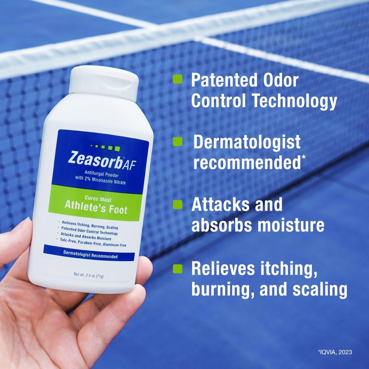 Zeasorb Super Absorbent AF Puder – Patentierte Geruchskontrolle mit 2% Miconazolnitrat und beruhigendem Aloe Vera, talkumfrei, 2,5 Unzen Flasche