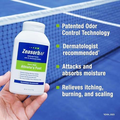 Zeasorb Super Absorbent AF Puder – Patentierte Geruchskontrolle mit 2% Miconazolnitrat und beruhigendem Aloe Vera, talkumfrei, 2,5 Unzen Flasche