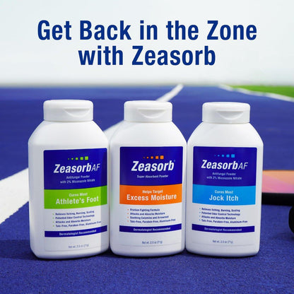 Zeasorb Super Absorbent AF Puder – Patentierte Geruchskontrolle mit 2% Miconazolnitrat und beruhigendem Aloe Vera, talkumfrei, 2,5 Unzen Flasche