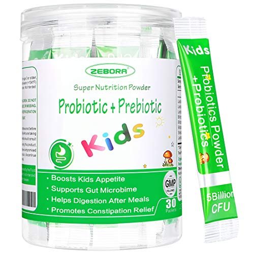 ZEBORA Kinder Probiotika & Präbiotika Pulver ab 3 Jahren – Unterstützt die Verdauung und das Immunsystem mit natürlichen Quellen, fördert Linderung bei Verstopfung, Non-GMO, glutenfrei, 30 Portionsbeutel mit 5 Milliarden CFUs