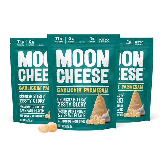 Moon Cheese Garlickin' Parmesan Käsebissen, 2 Unzen, 3er-Pack, Knuspriger, proteinreicher Käsesnack, 100% echter Käse
