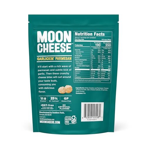 Moon Cheese Garlickin' Parmesan Käsebissen, 2 Unzen, 3er-Pack, Knuspriger, proteinreicher Käsesnack, 100% echter Käse