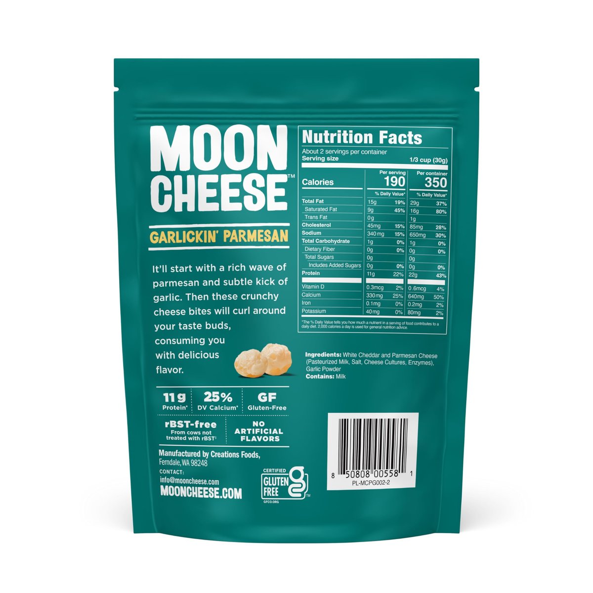 Moon Cheese Garlickin' Parmesan Käsebissen, 2 Unzen, 3er-Pack, Knuspriger, proteinreicher Käsesnack, 100% echter Käse