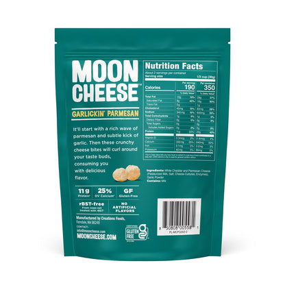 Moon Cheese Garlickin' Parmesan Käsebissen, 2 Unzen, 3er-Pack, Knuspriger, proteinreicher Käsesnack, 100% echter Käse