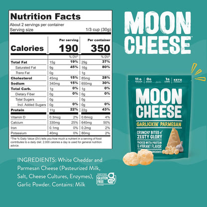 Moon Cheese Garlickin' Parmesan Käsebissen, 2 Unzen, 3er-Pack, Knuspriger, proteinreicher Käsesnack, 100% echter Käse