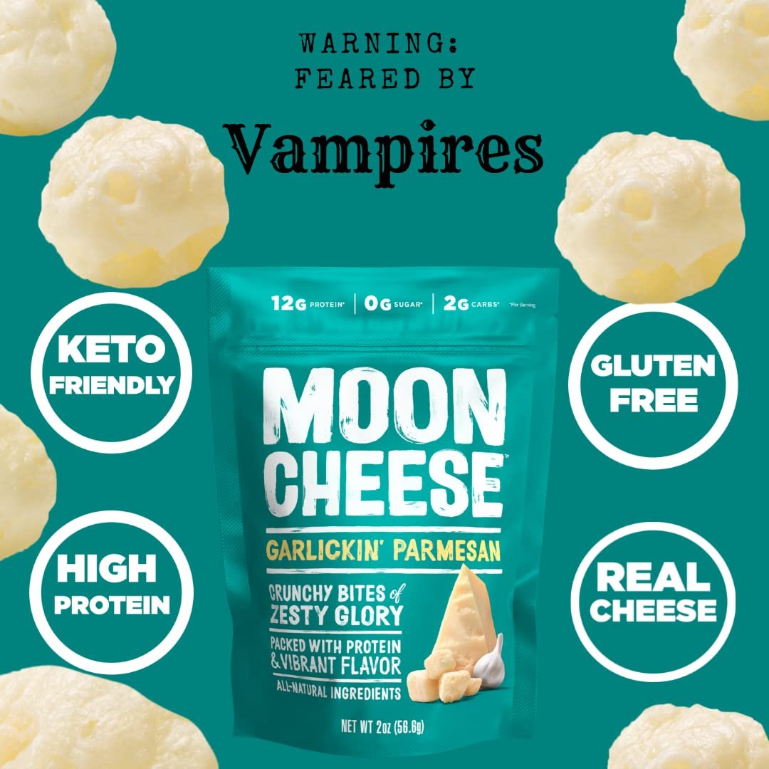 Moon Cheese Garlickin' Parmesan Käsebissen, 2 Unzen, 3er-Pack, Knuspriger, proteinreicher Käsesnack, 100% echter Käse