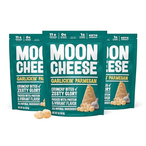 Moon Cheese Garlickin' Parmesan Käsebissen, 2 Unzen, 3er-Pack, Knuspriger, proteinreicher Käsesnack, 100% echter Käse
