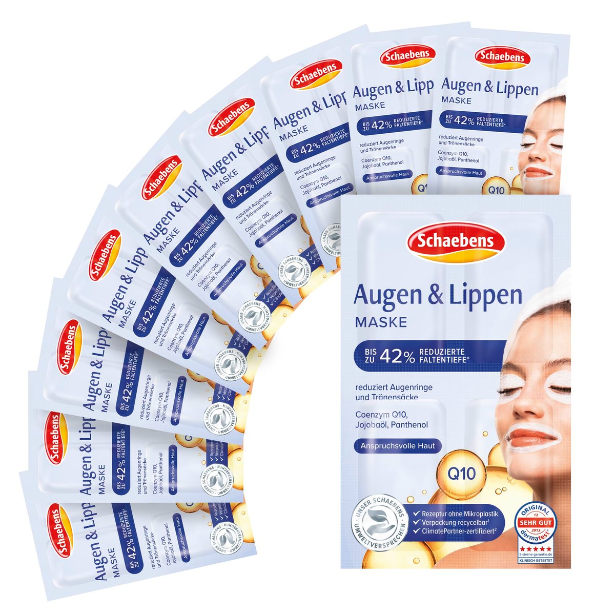 Schaebens Augen- & Lippenmasken – Mit Jojoba, Q10 & Panthenol – 40 Anwendungen (10 x 4 Stück, je 1,5 ml) – Für alle Hauttypen