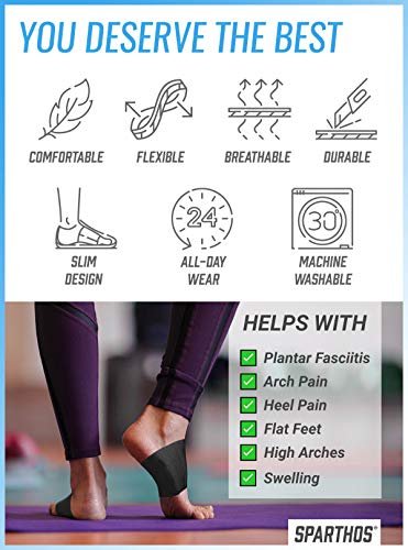 Sparthos Fußgewölbe Stützhülle - Plantarfasziitis Kompressionsbänder - Fußgewölbe Stützhüllen für Damen und Herren Schuhe Socken - für Männer und Frauen (Schwarz-M)