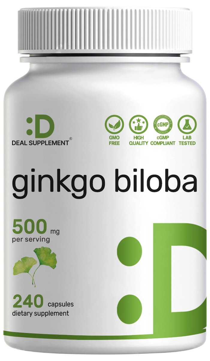 DEAL SUPPLEMENT Ginkgo Biloba 500 mg pro Portion, 240 Kapseln, 4-Monats-Vorrat – Anbau in Nordasien – Extra Stärke, Fördert die Gehirnfunktion