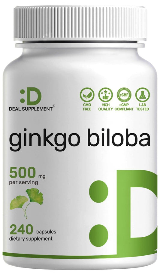 DEAL SUPPLEMENT Ginkgo Biloba 500 mg pro Portion, 240 Kapseln, 4-Monats-Vorrat – Anbau in Nordasien – Extra Stärke, Fördert die Gehirnfunktion