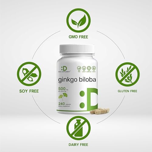 DEAL SUPPLEMENT Ginkgo Biloba 500 mg pro Portion, 240 Kapseln, 4-Monats-Vorrat – Anbau in Nordasien – Extra Stärke, Fördert die Gehirnfunktion