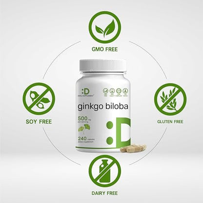 DEAL SUPPLEMENT Ginkgo Biloba 500 mg pro Portion, 240 Kapseln, 4-Monats-Vorrat – Anbau in Nordasien – Extra Stärke, Fördert die Gehirnfunktion