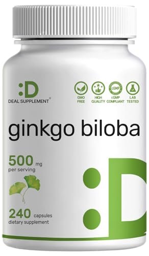 DEAL SUPPLEMENT Ginkgo Biloba 500 mg pro Portion, 240 Kapseln, 4-Monats-Vorrat – Anbau in Nordasien – Extra Stärke, Fördert die Gehirnfunktion