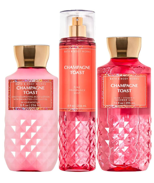 Bath & Body Works - Champagne Toast - Tägliches Trio - Duschgel, Duftnebel & Körpermilch (3-teilig)