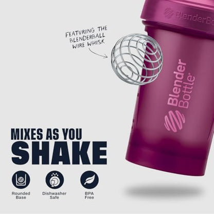 BlenderBottle Classic V2 Shaker Flasche für Proteinshakes und Pre-Workout, 20 Unzen (3er-Pack), Rot, Grün, Pflaume