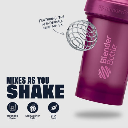 BlenderBottle Classic V2 Shaker Flasche für Proteinshakes und Pre-Workout, 20 Unzen (3er-Pack), Rot, Grün, Pflaume