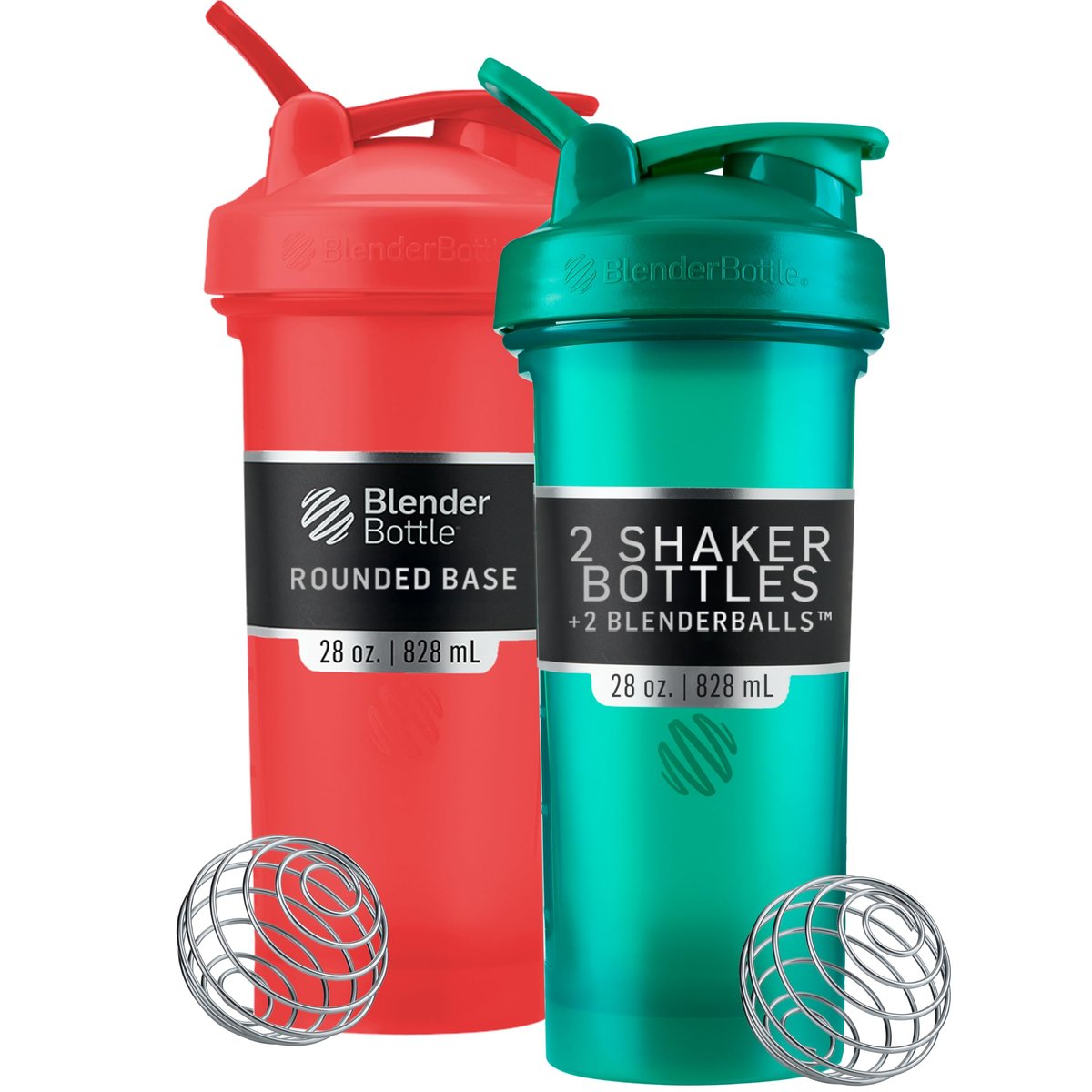 BlenderBottle Classic V2 Shaker Flasche – Perfekt für Proteinshakes & Pre-Workout, 28 oz (2er-Pack), Rot & Grün