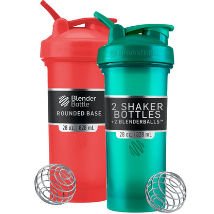 BlenderBottle Classic V2 Shaker Flasche – Perfekt für Proteinshakes & Pre-Workout, 28 oz (2er-Pack), Rot & Grün
