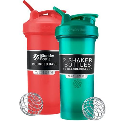 BlenderBottle Classic V2 Shaker Flasche – Perfekt für Proteinshakes & Pre-Workout, 28 oz (2er-Pack), Rot & Grün