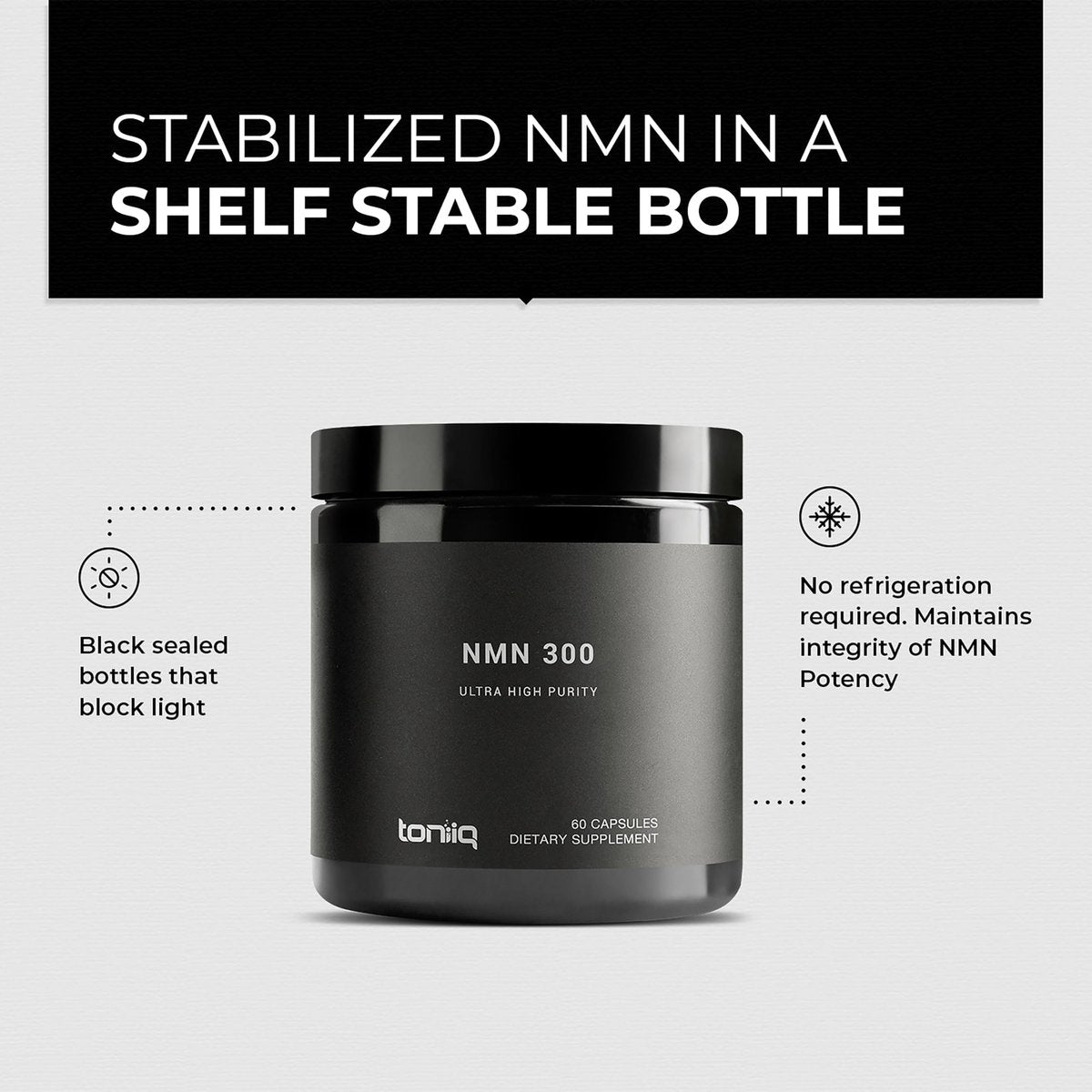 Toniiq Stabilisierte NMN Kapseln - 300 mg - 98% hochreines Nicotinamid-Mononukleotid - 60 Kapseln zur Unterstützung von NAD+