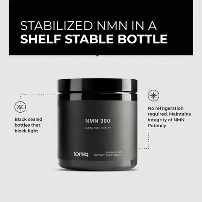 Toniiq Stabilisierte NMN Kapseln - 300 mg - 98% hochreines Nicotinamid-Mononukleotid - 60 Kapseln zur Unterstützung von NAD+
