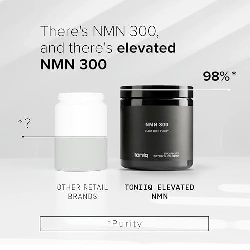 Toniiq Stabilisierte NMN Kapseln - 300 mg - 98% hochreines Nicotinamid-Mononukleotid - 60 Kapseln zur Unterstützung von NAD+