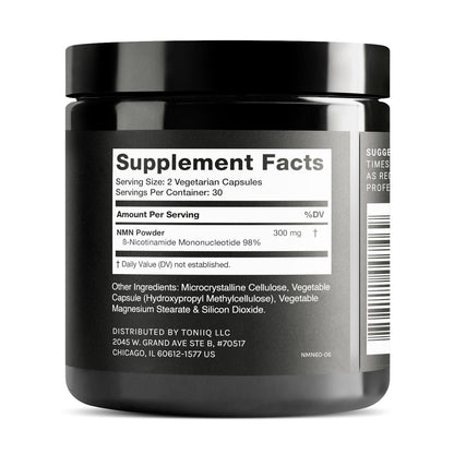 Toniiq Stabilisierte NMN Kapseln - 300 mg - 98% hochreines Nicotinamid-Mononukleotid - 60 Kapseln zur Unterstützung von NAD+