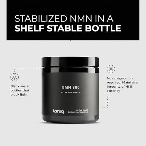 Toniiq Stabilisierte NMN Kapseln - 300 mg - 98% hochreines Nicotinamid-Mononukleotid - 60 Kapseln zur Unterstützung von NAD+