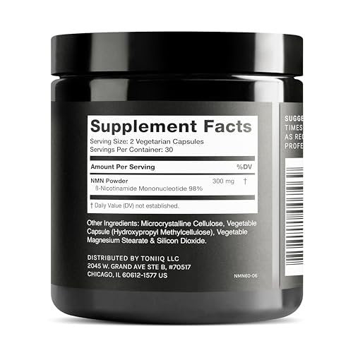 Toniiq Stabilisierte NMN Kapseln - 300 mg - 98% hochreines Nicotinamid-Mononukleotid - 60 Kapseln zur Unterstützung von NAD+