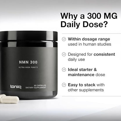 Toniiq Stabilisierte NMN Kapseln - 300 mg - 98% hochreines Nicotinamid-Mononukleotid - 60 Kapseln zur Unterstützung von NAD+