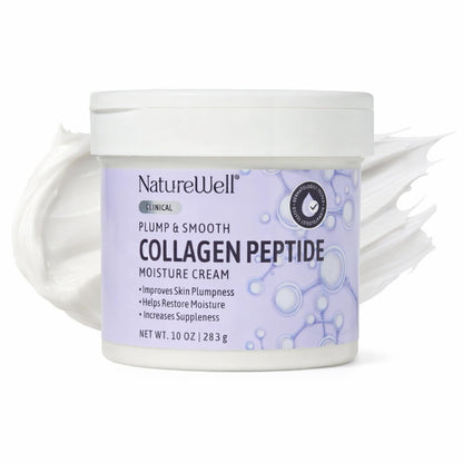 NATURE WELL Collagen Peptide Creme für Gesicht, Körper & Hände – Straffende Feuchtigkeitscreme für Crepe-Haut, Anti-Aging Lotion für trockene Haut, glättet Falten & verbessert die Elastizität, nicht fettend, 295 ml