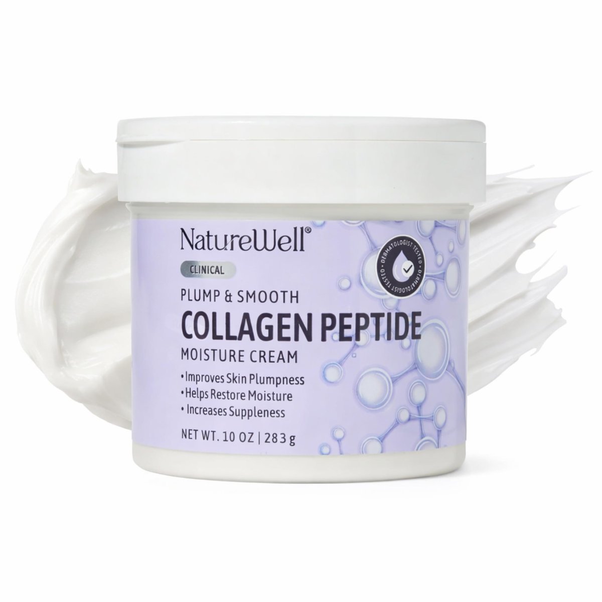 NATURE WELL Collagen Peptide Creme für Gesicht, Körper & Hände – Straffende Feuchtigkeitscreme für Crepe-Haut, Anti-Aging Lotion für trockene Haut, glättet Falten & verbessert die Elastizität, nicht fettend, 295 ml