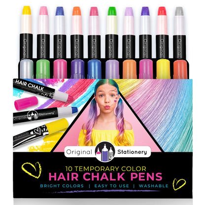 Original Stationery Haarkreide-Stifte für Mädchen ab 7 Jahren, 10er-Pack auswaschbare temporäre Haarfarbe für Kinder mit Metallic- und Lebendigen Farbtönen, lustige kreative Aktivität, Geburtstagsgeschenk