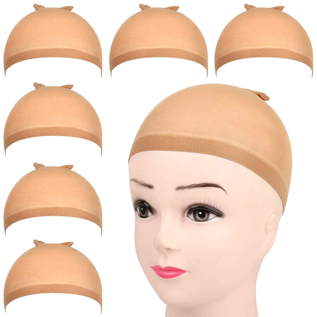 Fandamei 6 Stück Strumpfhaarnetze, Hellbraun, Dehnbare Nylon-Perückenkappen für Frauen, Mädchen, Kinder