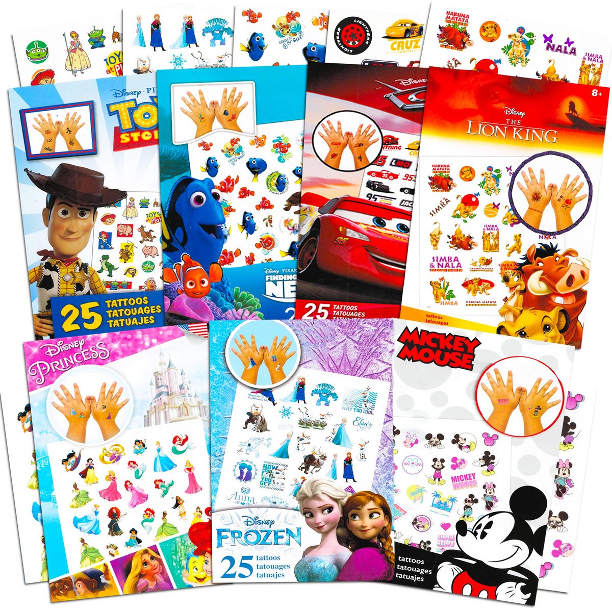 Disney Tattoos Partyspaß Mega-Sortiment – 7 Disney Favoriten mit über 175 temporären Tattoos
