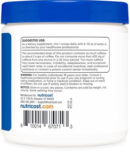 Nutricost Guarana Extrakt Pulver – 100 g pro Flasche – Natürlicher brasilianischer Koffein-Energizer