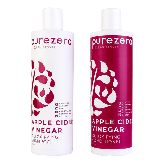 Purezero Apfelessig Shampoo & Conditioner Set – pH-ausgeglichene Detox-Pflege für Kopfhaut und Haar – ohne Sulfate, Parabene, Farbstoffe – 100% vegan & tierversuchsfrei – ideal für coloriertes Haar