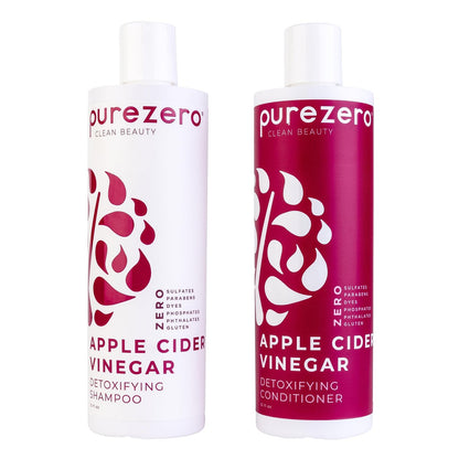 Purezero Apfelessig Shampoo & Conditioner Set – pH-ausgeglichene Detox-Pflege für Kopfhaut und Haar – ohne Sulfate, Parabene, Farbstoffe – 100% vegan & tierversuchsfrei – ideal für coloriertes Haar