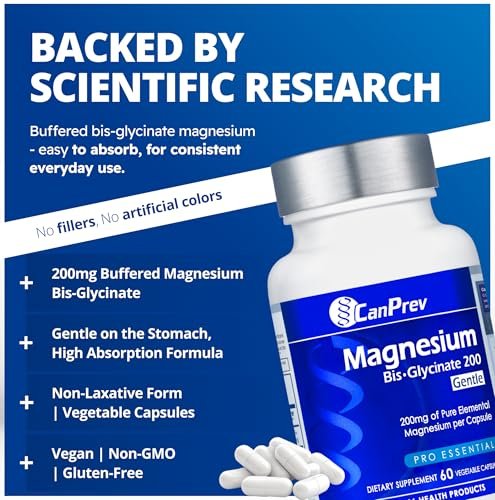 CanPrev Magnesium BisGlycinate 200 mg – 60 vegane Kapseln, sanft zu Magen, für Knochen & Muskeln, 60-Tage-Vorrat