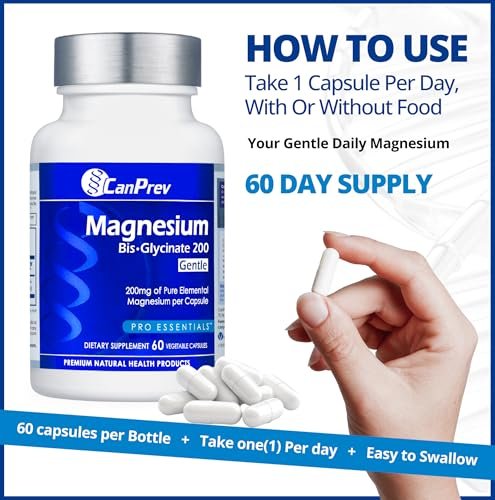 CanPrev Magnesium BisGlycinate 200 mg – 60 vegane Kapseln, sanft zu Magen, für Knochen & Muskeln, 60-Tage-Vorrat