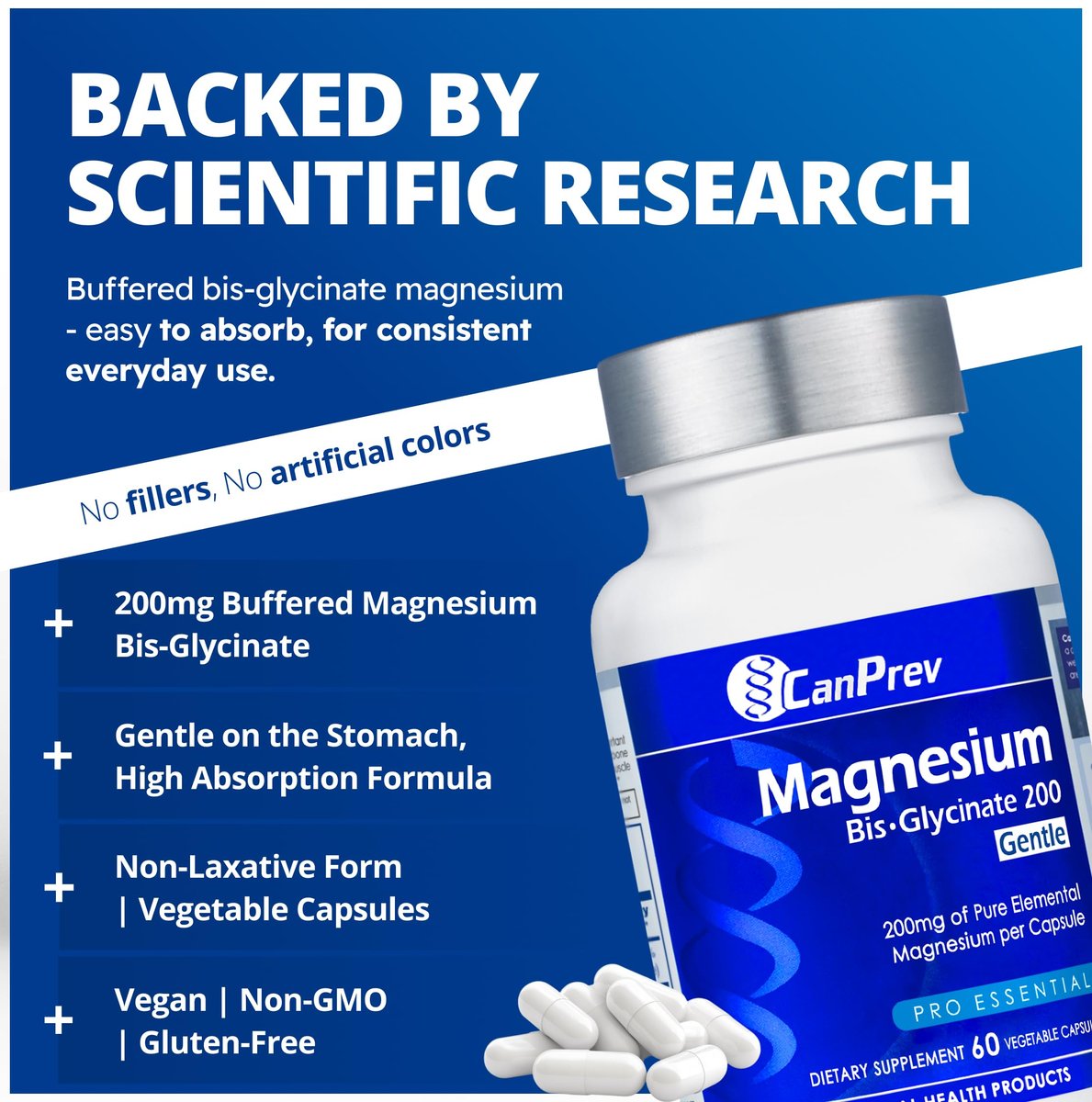 CanPrev Magnesium BisGlycinate 200 mg – 60 vegane Kapseln, sanft zu Magen, für Knochen & Muskeln, 60-Tage-Vorrat