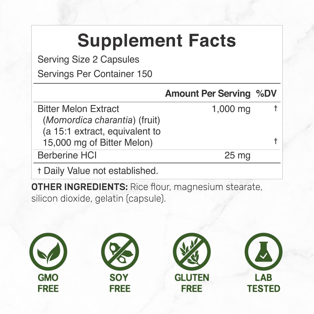 Bitter Melon mit Berberin Supplement 15.000 mg pro Portion, 300 Kapseln | 15:1 Wilder Bitterer Melonenfruchtextrakt & Berberin HCL | Laborgeprüft | Pflanzlich, Nicht-GVO