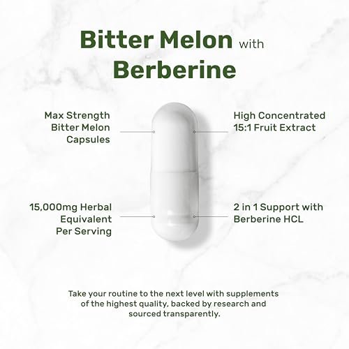 Bitter Melon mit Berberin Supplement 15.000 mg pro Portion, 300 Kapseln | 15:1 Wilder Bitterer Melonenfruchtextrakt & Berberin HCL | Laborgeprüft | Pflanzlich, Nicht-GVO