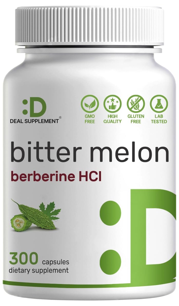 Bitter Melon mit Berberin Supplement 15.000 mg pro Portion, 300 Kapseln | 15:1 Wilder Bitterer Melonenfruchtextrakt & Berberin HCL | Laborgeprüft | Pflanzlich, Nicht-GVO